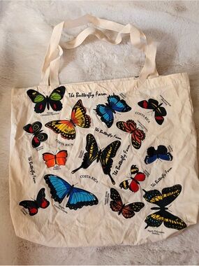 The Butterfly Farm Costa Rica Butterfly Canvas Tote Bag Colorful Nature